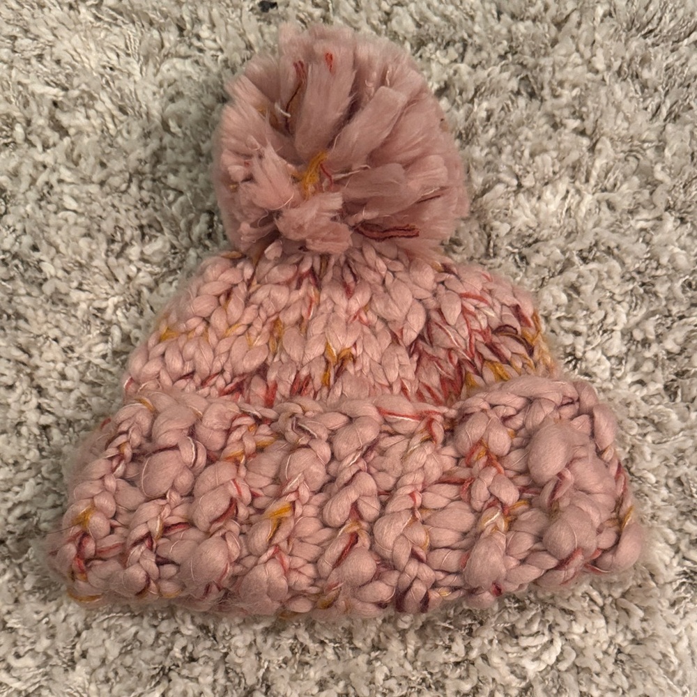 Vince Camuto Blush and Mustard Knit Pom-Pom Hat
